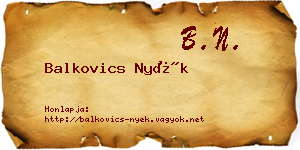 Balkovics Nyék névjegykártya